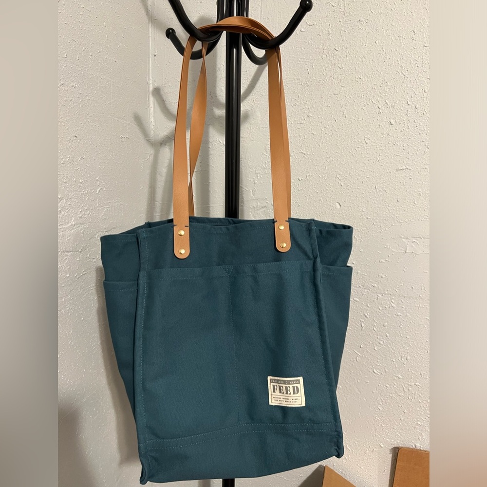 FEED PROJECTS Canvas French Market Tote Bag Carryall Sea Blue Green